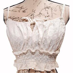 Wild Fable Coquette White Crop Top Size Medium Eyelet Peasant Summer Beach